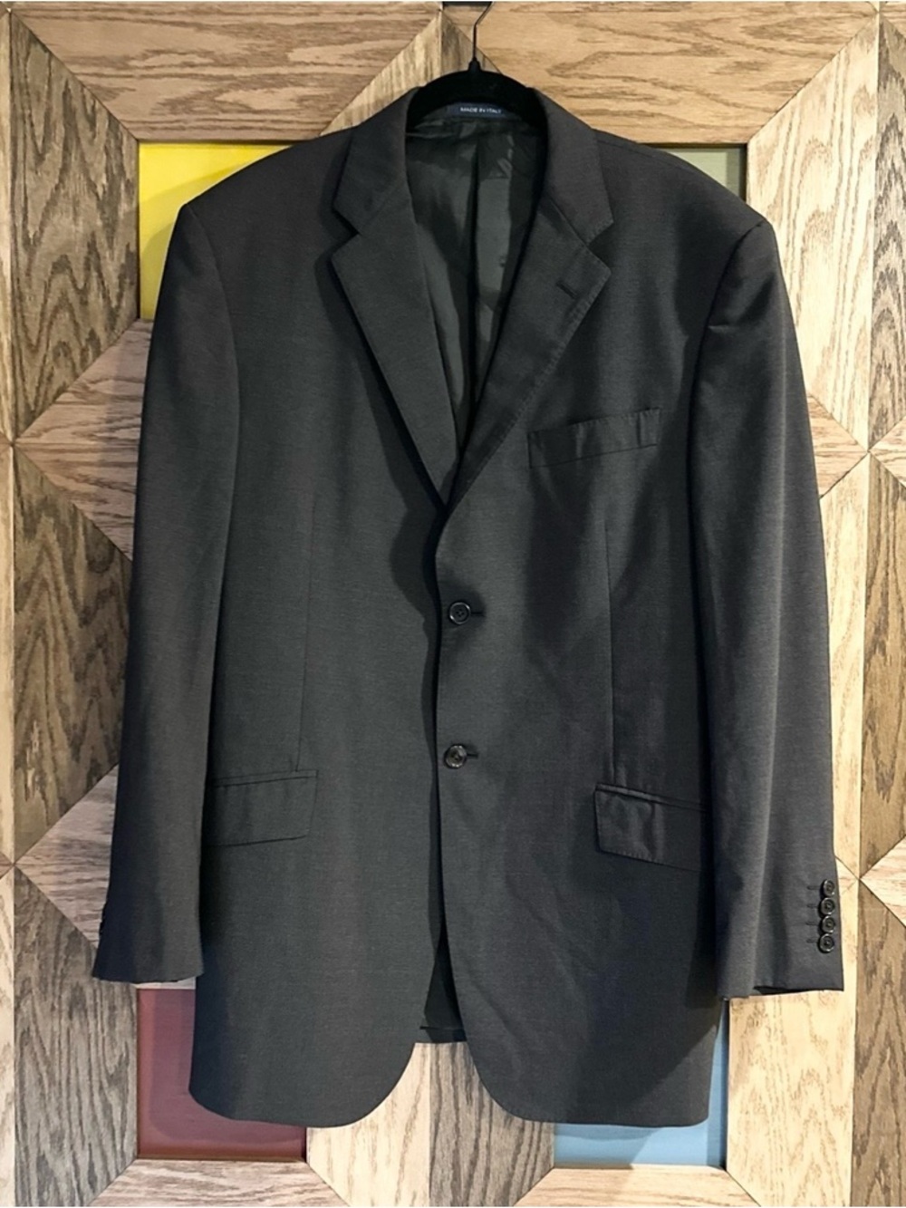 Halston Mens Blazer Solid Gray Wool Single Breasted Sport Coat Size 44R Italy